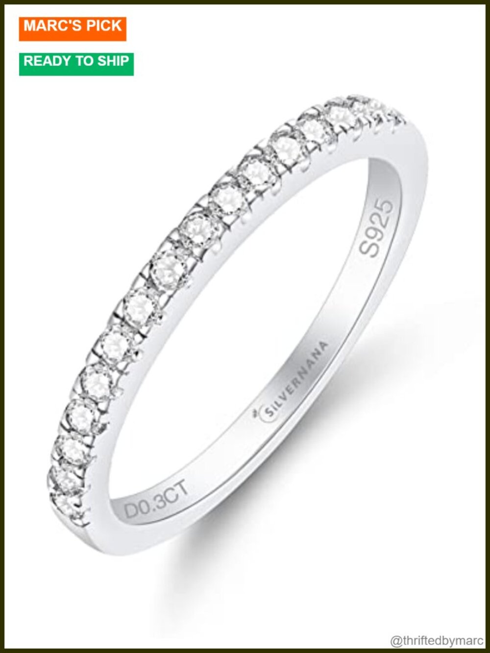 Half Eternity Wedding Band 925 Sterling Silver Moissanite Ring
